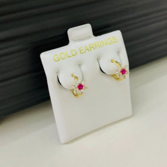 14K Yellow Gold Flowers Huggies Hoop Earrings Birthstones 11x13mm for Baby Girls - Picture 14 of 16